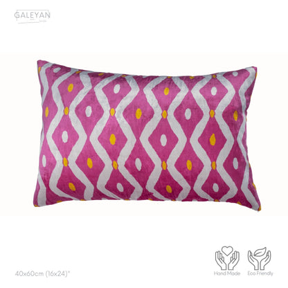 Luxury handmade ikat velvet pillow cover Pink & Orange & White
