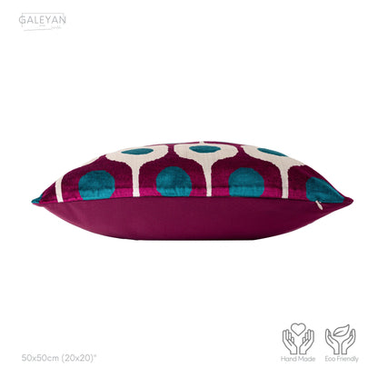 Luxury handmade ikat velvet pillow cover Fuchsia & Turquoise Blue & White