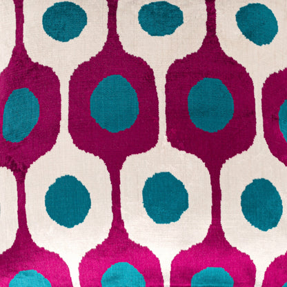 Luxury handmade ikat velvet pillow cover Fuchsia & Turquoise Blue & White