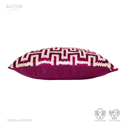 Luxury handmade ikat velvet pillow cover Fuchsia & White