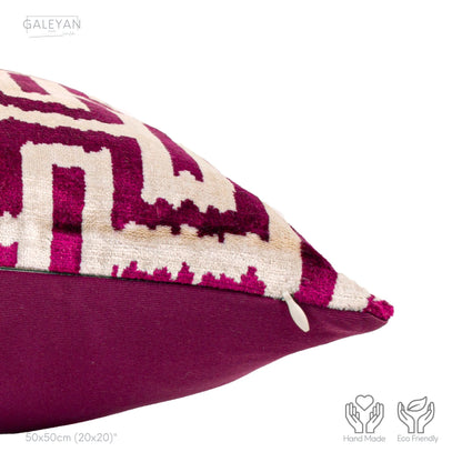 Luxury handmade ikat velvet pillow cover Fuchsia & White
