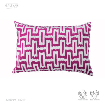 Luxury handmade ikat velvet pillow cover Fuchsia & White