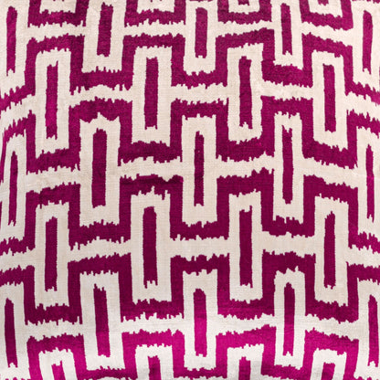 Luxury handmade ikat velvet pillow cover Fuchsia & White