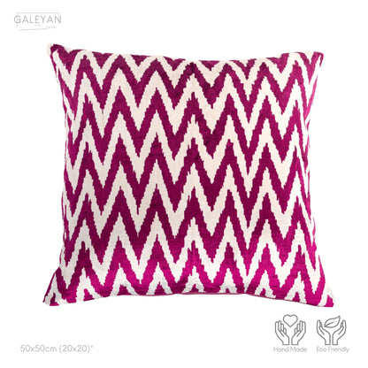 Luxury handmade ikat velvet pillow cover Fuchsia & White