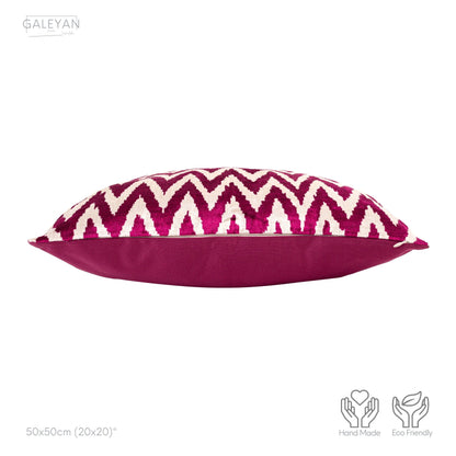 Luxury handmade ikat velvet pillow cover Fuchsia & White