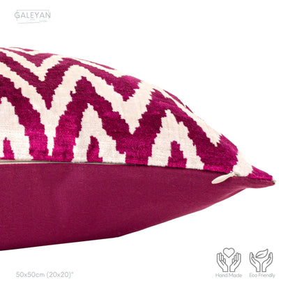 Luxury handmade ikat velvet pillow cover Fuchsia & White