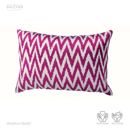 Luxury handmade ikat velvet pillow cover Fuchsia & White