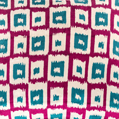 Luxury handmade ikat velvet pillow cover Fuchsia & Turquoise Blue & White