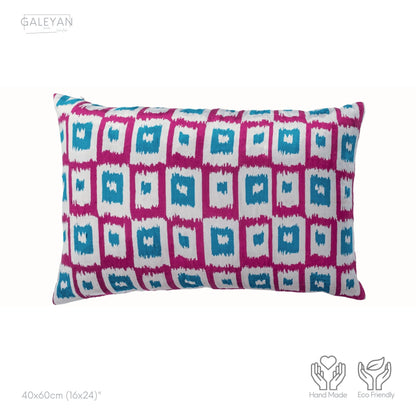 Luxury handmade ikat velvet pillow cover Fuchsia & Turquoise Blue & White