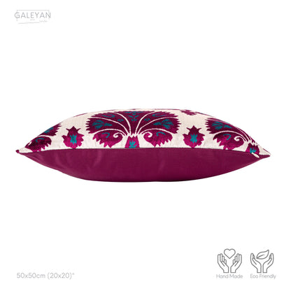 Luxury handmade ikat velvet pillow cover Fuchsia & Turquoise Blue & White