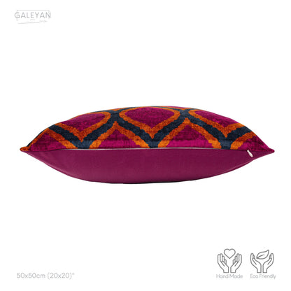 Luxury handmade ikat velvet pillow cover Fuchsia & Orange & Navy