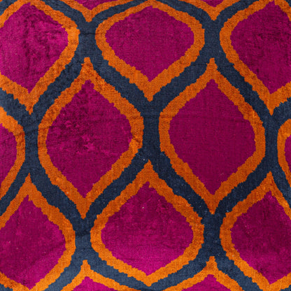 Luxury handmade ikat velvet pillow cover Fuchsia & Orange & Navy