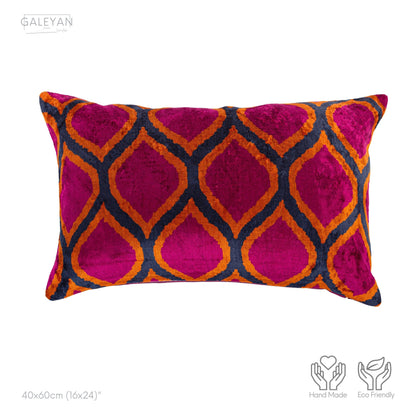 Luxury handmade ikat velvet pillow cover Fuchsia & Orange & Navy