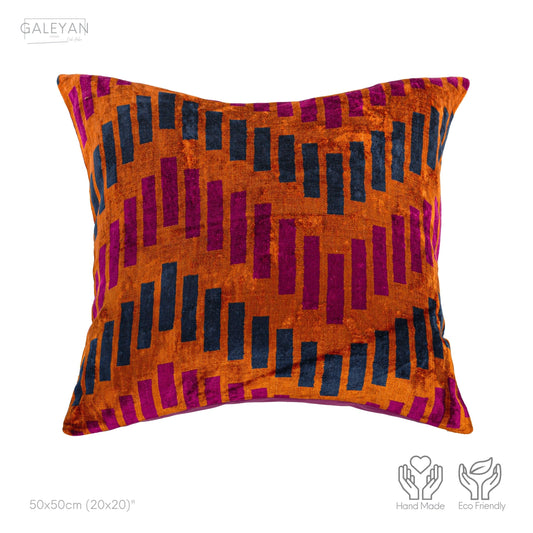 Luxury handmade ikat velvet pillow cover Fuchsia & Orange & Navy