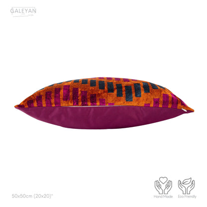 Luxury handmade ikat velvet pillow cover Fuchsia & Orange & Navy
