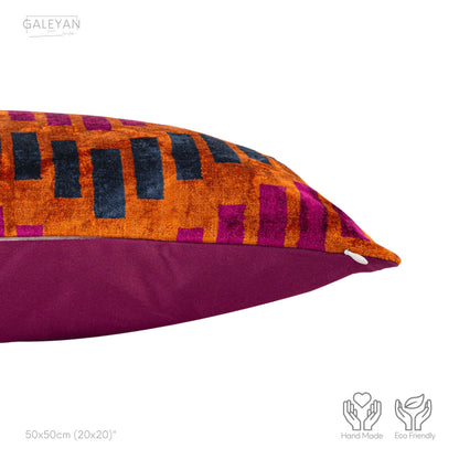 Luxury handmade ikat velvet pillow cover Fuchsia & Orange & Navy