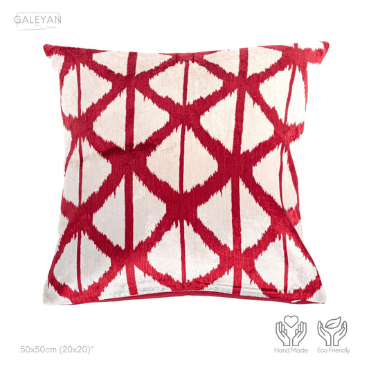 Luxury handmade ikat velvet pillow cover Red & White