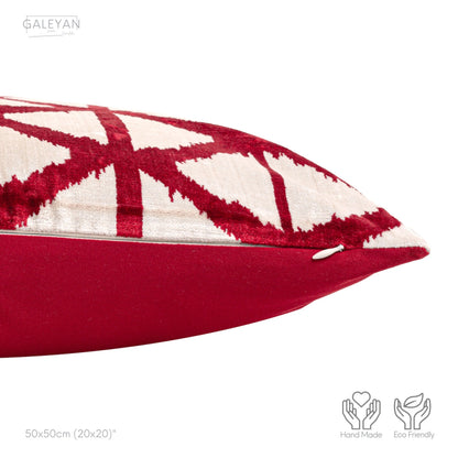 Luxury handmade ikat velvet pillow cover Red & White