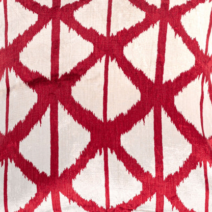 Luxury handmade ikat velvet pillow cover Red & White