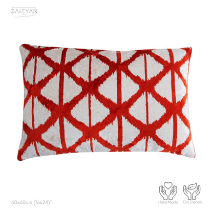 Luxury handmade ikat velvet pillow cover Red & White
