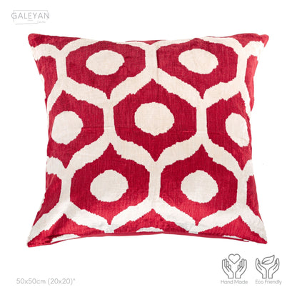 Luxury handmade ikat velvet pillow cover Red & White