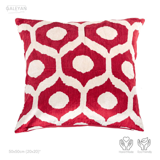 Luxury handmade ikat velvet pillow cover Red & White