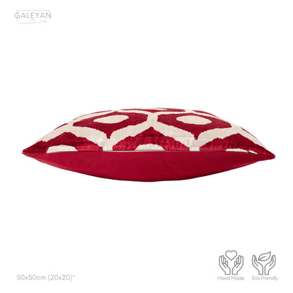 Luxury handmade ikat velvet pillow cover Red & White