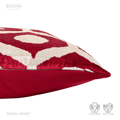 Luxury handmade ikat velvet pillow cover Red & White