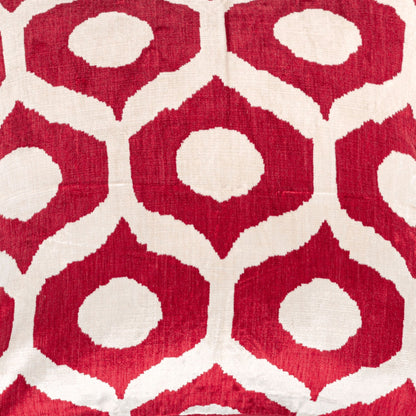 Luxury handmade ikat velvet pillow cover Red & White