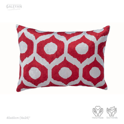 Luxury handmade ikat velvet pillow cover Red & White