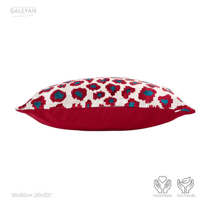 Luxury handmade ikat velvet pillow cover Turquoise Blue & Red & White