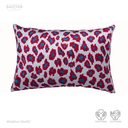 Luxury handmade ikat velvet pillow cover Turquoise Blue & Red & White