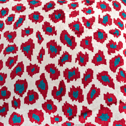 Luxury handmade ikat velvet pillow cover Turquoise Blue & Red & White