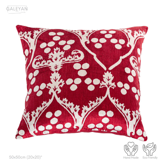 Luxury handmade ikat velvet pillow cover Red & White