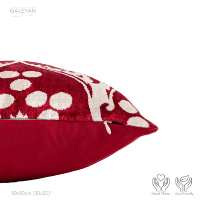 Luxury handmade ikat velvet pillow cover Red & White