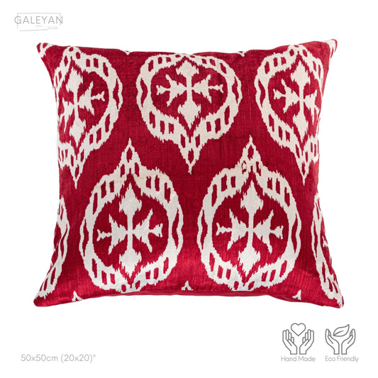 Luxury handmade ikat velvet pillow cover Red & White