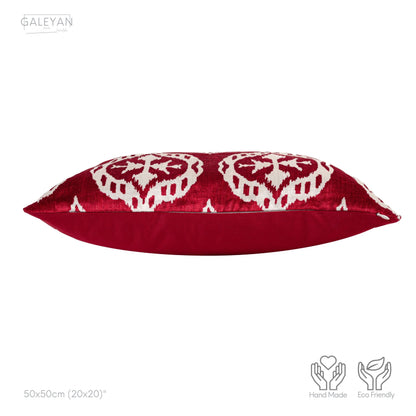 Luxury handmade ikat velvet pillow cover Red & White