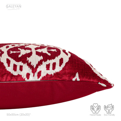 Luxury handmade ikat velvet pillow cover Red & White