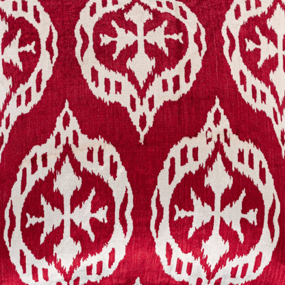 Luxury handmade ikat velvet pillow cover Red & White