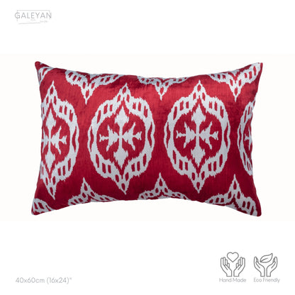 Luxury handmade ikat velvet pillow cover Red & White
