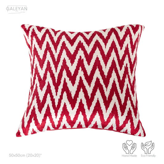 Luxury handmade ikat velvet pillow cover Red & White