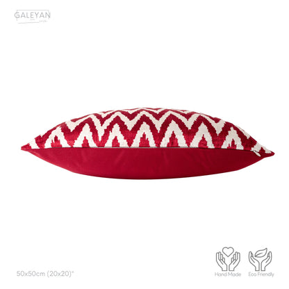 Luxury handmade ikat velvet pillow cover Red & White