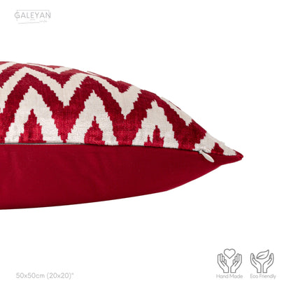 Luxury handmade ikat velvet pillow cover Red & White