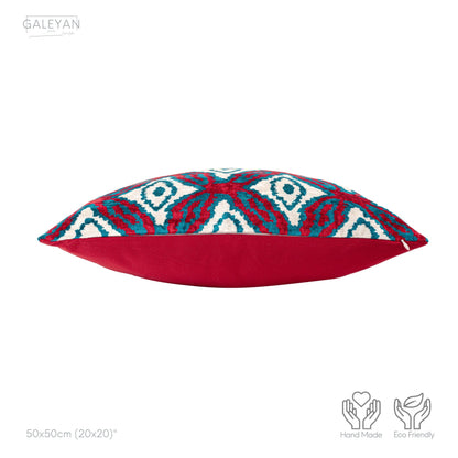 Luxury handmade ikat velvet pillow cover Turquoise Blue & Red & White