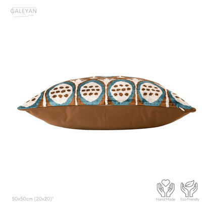 Luxury handmade ikat velvet pillow cover Brown & Turquoise Blue & White