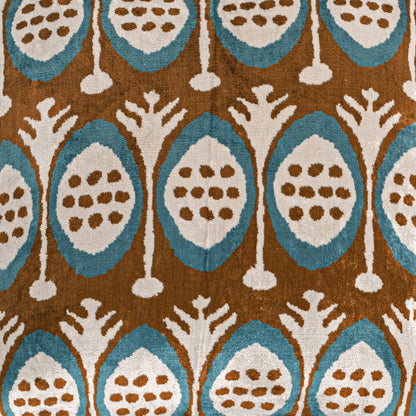 Luxury handmade ikat velvet pillow cover Brown & Turquoise Blue & White