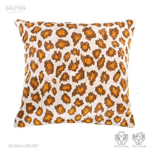 Luxury handmade ikat velvet pillow cover Brown & White & Orange