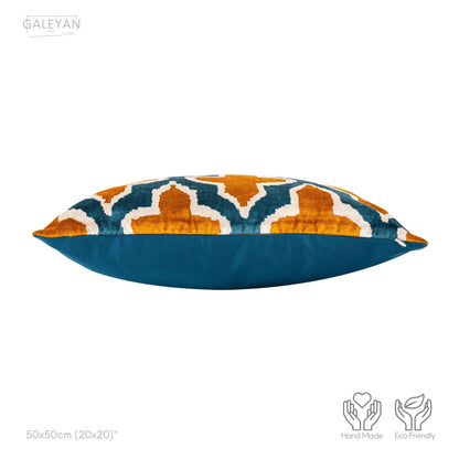 Luxury handmade ikat velvet pillow cover Yellow & White & Turquoise Blue