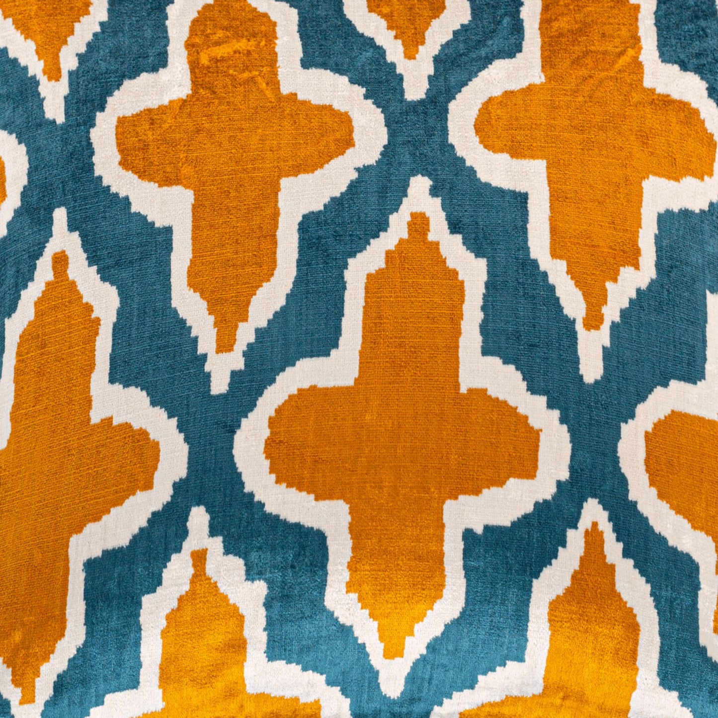 Luxury handmade ikat velvet pillow cover Yellow & White & Turquoise Blue