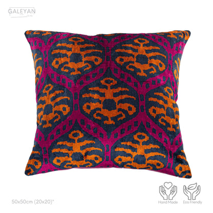 Luxury handmade ikat velvet pillow cover Fuchsia & Orange & Navy